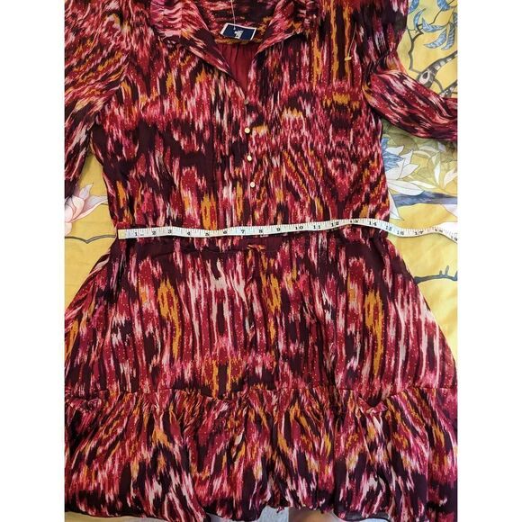 House of Harlow 1960 metallic thread red and orange long sleeve tie waist mini d - Picture 3 of 5